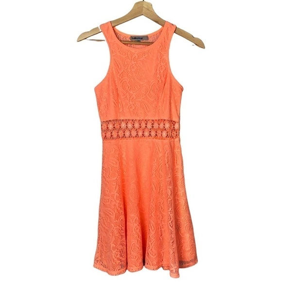 Bailey Blue Neon Orange Daisy Lace Fit & Flare Mini Dress S - Picture 1 of 4